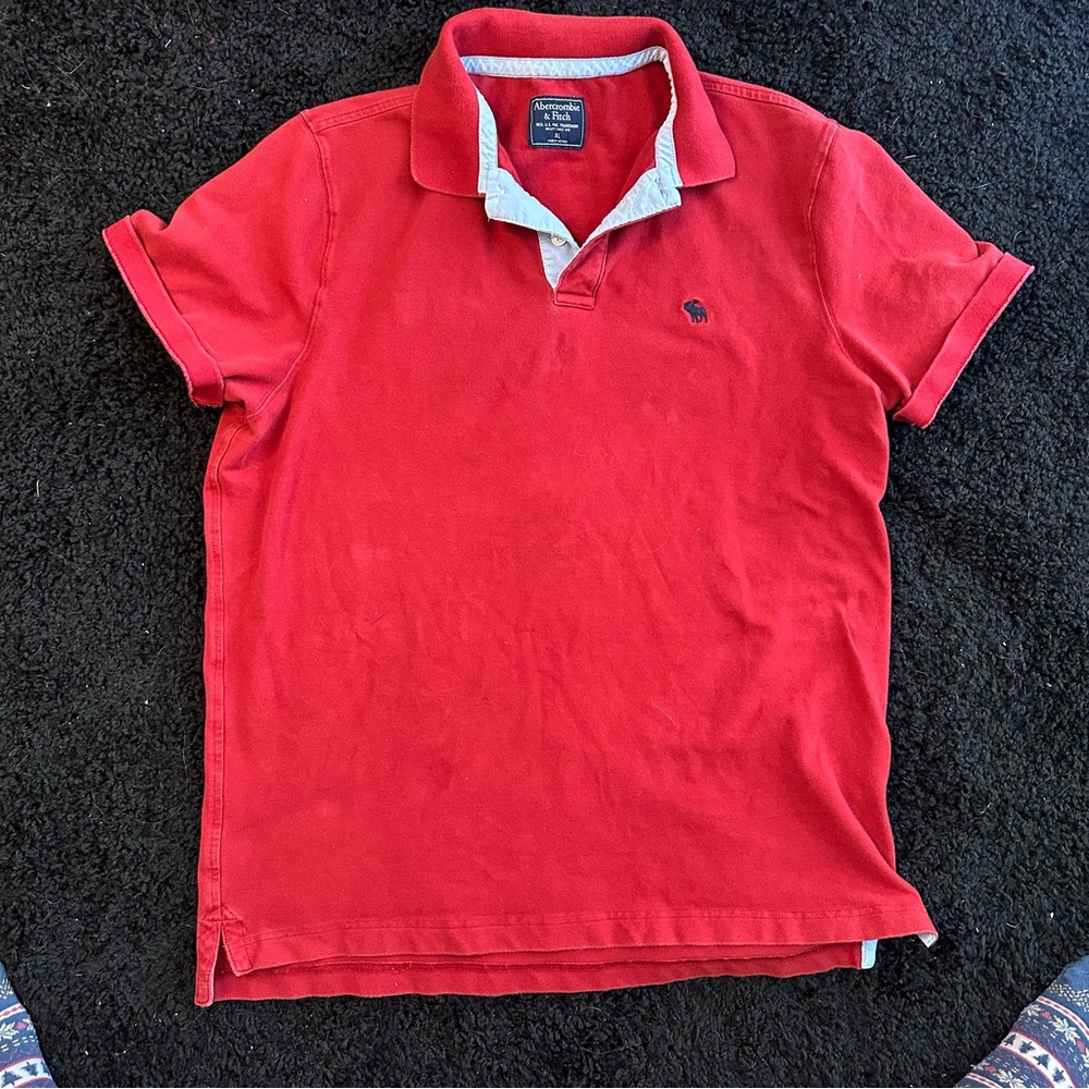 038 Abercrombie & Fitch - Men's Red Polo Shirt - Size XL